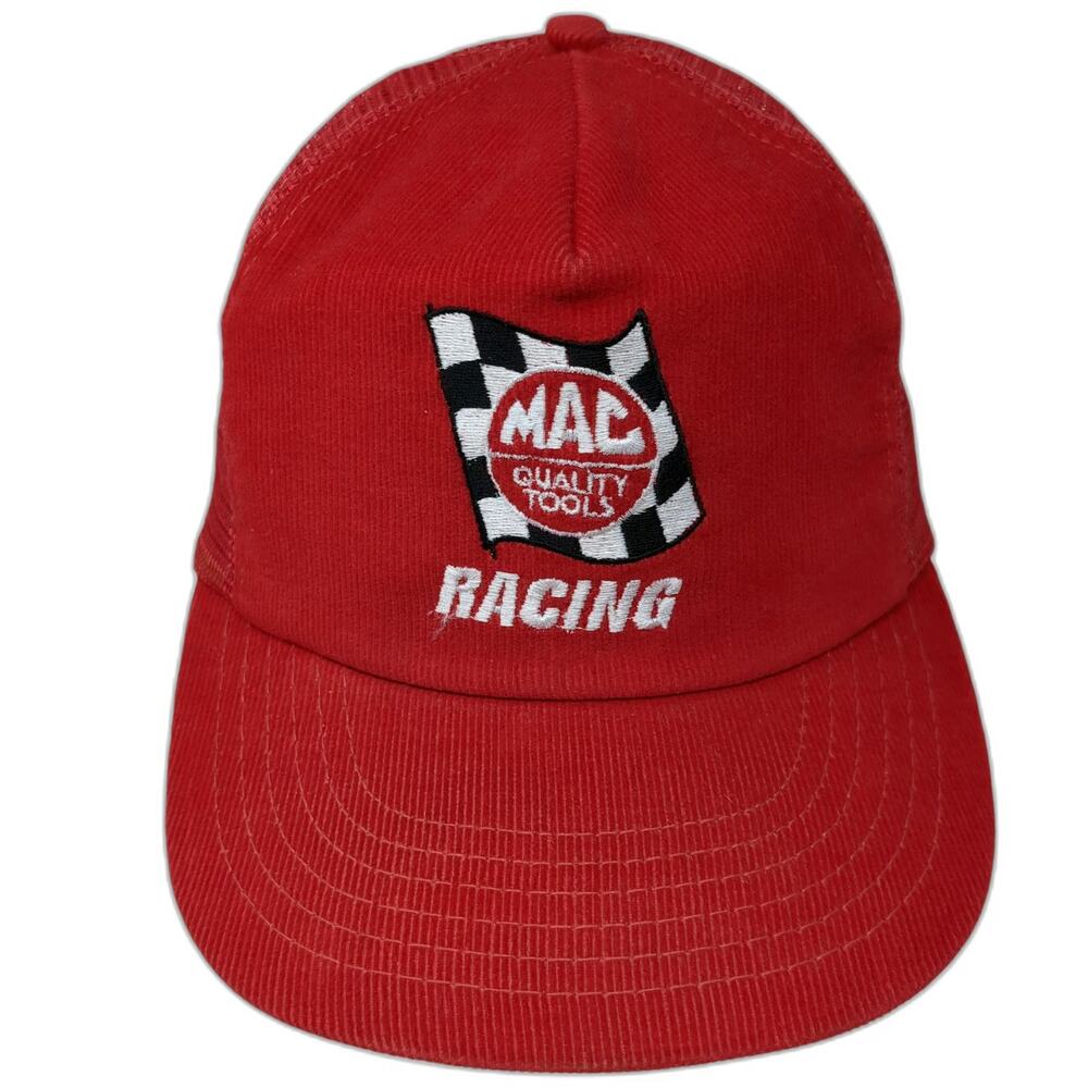 Mac Quality Tools Racing Patch Trucker Hat Red OS Mesh Corduroy Snapback Vintage